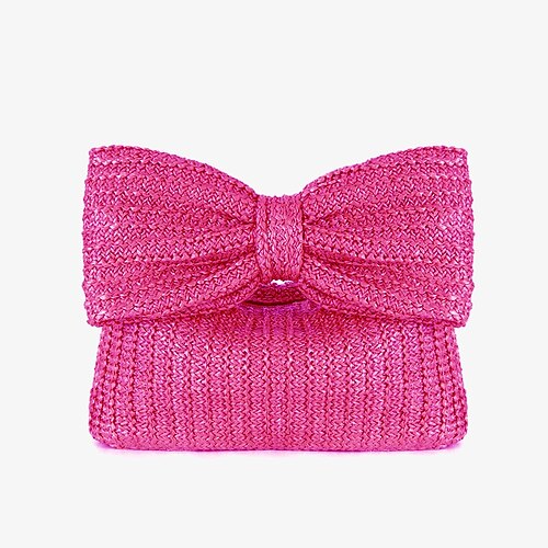 Damen Handtasche Clutch Handgelenk-Tasche Stroh Festtage Strand Reise Schleife Multi-Carry Webfaser Schwarz Khaki Regenbogen