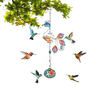 Wind Chime Hummingbird Feeder, Hand Blown Glass Hummingbird feeders for Outdoors Hanging, 6 Feeding Stations, Unique Garden Decor, Hummingbird Gifts