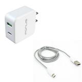 36W Quick Home Charger w MicroUSB 10ft USB Cable R2Q for Motorola Google Nexus 6 DROID MAXX 2 - Nokia 6 2 V - Samsung Galaxy Stardust Sol Sky S7 S6 S5 Sport (SM-G860P) Mini S4