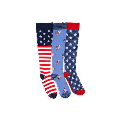 Women's Unisex 3 Pack Nylon Compression Knee-High Socks by MUK LUKS in Red White Blue (Size ONESZ)