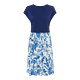 Sommerkleid LASCANA Gr. 38, N-Gr, blau (blau, creme bedruckt) Damen Kleider Strandkleider mit bedrucktem Rock, T-Shirtkleid, Strandkleid