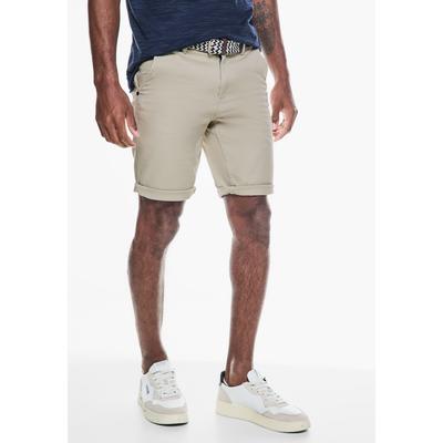 Chinohose STREET ONE MEN, Herren, Gr. 32, Kurz, beige (light sand beige), Web, Oberstoff: 97% Baumwolle, 3% Elasthan; Gürtel: 100% Baumwolle, unifarben, casual, gerade kurz, Hosen, softer Materialmix Image