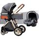 3 in 1 Baby Stroller Travel Systems Bassinet Stroller for Foldable Baby Stroller with Easy Fold Stroller Footmuff Blanket Cooling Pad Rain Cover Backpack C
