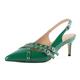 Eldof Women Slingback Heels Buckle Strap Pointed Toe Slip On Kitten Heel Pumps Shoes Dressy Studded Eyelet 2.5 Inches, Green, 7 UK