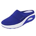 SHOBDW Slip on Trainers Women Casual Extra Wide Width Orthotic Trainers Lightweight Non Slip Low Wedge Sneakers Mesh Breathable Mules Outdoor Solid Color Slipper Walking Shoes Blue