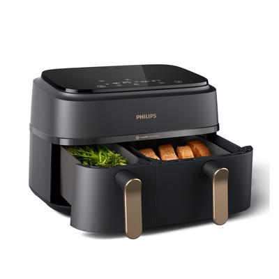 PHILIPS Heissluftfritteuse "Airfryer 3000 Dual Basket NA352/00, zwei Körbe mit 9L (3L+6L)", schwarz, B:44,4cm H:31,5cm T:38,3cm, Fritteusen, RapidAir Technologie und 12 Kochfunktionen; Schwarz, Topseller