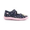 Hausschuh RICHTER, Kinder, Gr. 32, bunt (dunkelblau, rosa, pferdemotiv), Baumwolle, kontrastfarbene Details, klassisch, Schuhe, Klettschuh, Kindergarten Schuh mit süßem Print