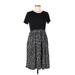 Perfect Peach Casual Dress - Midi Crew Neck Short Sleeve: Black Polka Dots Dresses - Women's Size Large