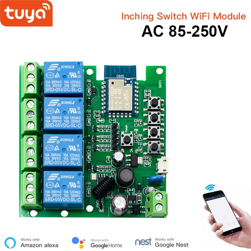 Tuya 4CH Relais Modul WiFi Smart Switch Smart Life Automation Home APP Steuerung RF 433 Arbeit Mit Alexa Für Tür Zugang Image