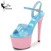 2023 schuhe 17 CM/7 Zoll Hochhackige Sandalen Dünne Fersen Frauen Schuhe Sommer Patent Leder Schnalle Plattform party Club Stiletto