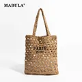 Mabula aushöhlen Mode Stroh Strand tasche Handtasche leichte Brief Stickerei Schulter Geldbörse für