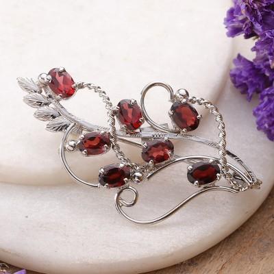 '7-Carat Garnet Rhodium-Plated Sterling Silver Brooch Pin'