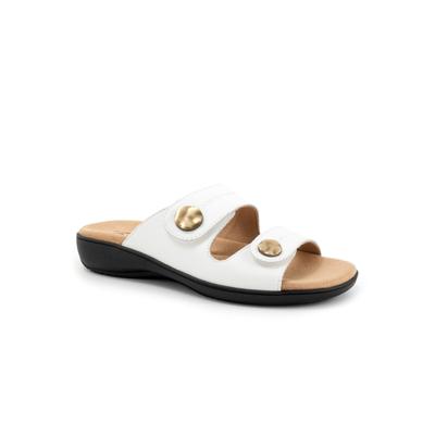Wide Width Women's Ruthie Stitch Slip On Sandal by Trotters in White (Size 9 1/2 W)