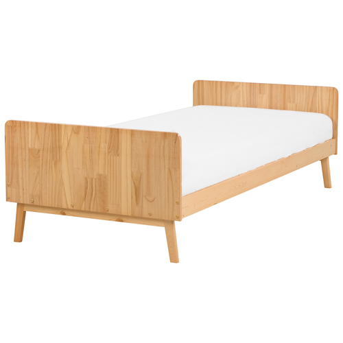 Bett Hellbraun aus Kiefernholz 90 x 200 cm mit Lattenrost Einzelbett Modern Skandinavischer Stil für Jugendzimmer Kinderzimmer Schlafzimmer