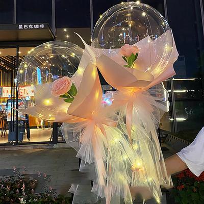 2 Pack DIY LED Light Up 20inch Bobo Balloons with Stick Colorful Luminous Clear Inflatable Balloons Kit for Christmas Wedding Birthday Party Decor