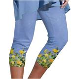 Vintage Leggings for Women Mother Gift Floral Print Capri Slim Legging Yoga Pants Sports Elastic Cropped Pants