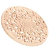Wood Carved Applique Onlay Round Carving Decals Unpainted Home Door Cabinet Furniture Decor
