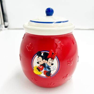 Disney Kitchen | Disney Mickey And Minnie Red White & Blue Ceramic Cookie Jar With Lid Vintage | Color: Red | Size: Os