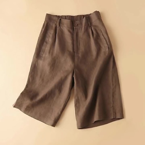 Damen Baumwoll Mischung Shorts Alltagstauglich Knielang Einfach Seitentaschen Atmungsaktivität Bequem Mikroelastisch Wochenende Schwarz Rosa Braun Beige Sommer Normale Passform Image