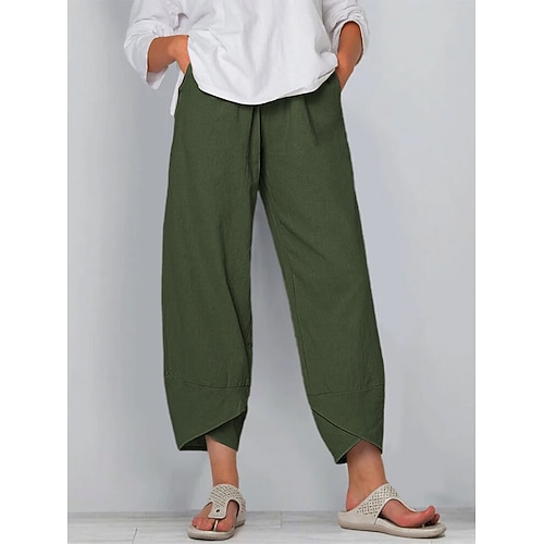 Damen 100% Baumwolle Hosen Hose Alltagstauglich Knöchellang Einfach Seitentaschen Atmungsaktivität Bequem Unelastisch Wochenende Schwarz Wein Grün Khaki Frühling Sommer Normale Passform Image