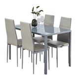 Dining Table Set for 4 ROZHOME 5 Piece Kitchen Table and Chairs with Tempered Glass Table Top and 4 Faux Leather Metal Frame Chairs Gray