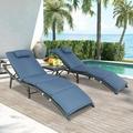 YFbiubiulife 3 Pieces Patio Chaise Lounge Chairs for Outside Outdoor Lounge Chairs Outdoor Chaise Lounge Chair Pe Rattan Lounge Chairs for Patio Poolside Backyard Porch (Peacock Blue)