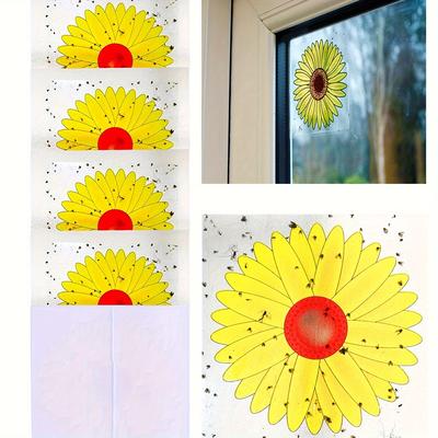 30pcs, Window Fly Trap, Sunflower Style Window Fly Trap Stickers, Multiple Pattern Fly Catchers, Indoor And Outdoor Insect Traps, Indoor Outdoor House Kitchen Plants Trees Flying Insects, Pest Control