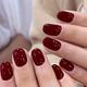 24pcs Glossy Short Oval Fake Nails, Solid Color Press On Nails, Wine Red False Nails For Women Girls New Year Nail Decor