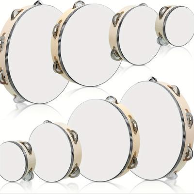 TEMU 1pc Tambourines For Adults, Wooden Hand Held Drum Bell Tambourine With Birch Metal Jingles Single Row Percussion Musical Instruments Hand Tambourine For Church, Ktv, Party, Game Eid Al-adha Mubarak