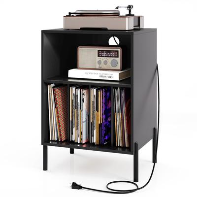Gymax Record Player Stand w/ Charging Station 5 Storage Compartments