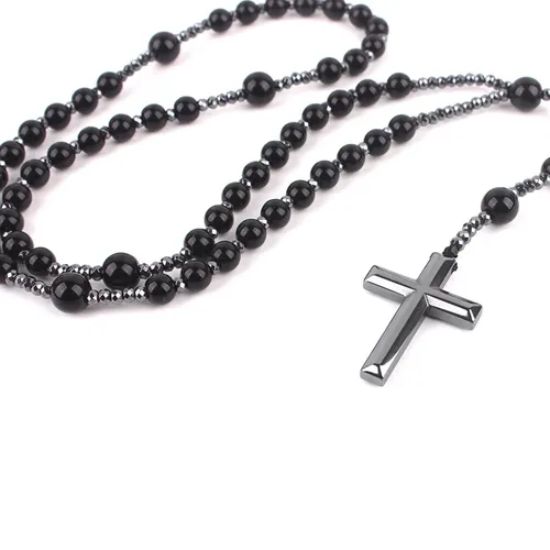 Q0KE Rosenkranz-Gebetskette mit Anhänger religiöser Schmuck für Kreuz religiöses Amulett