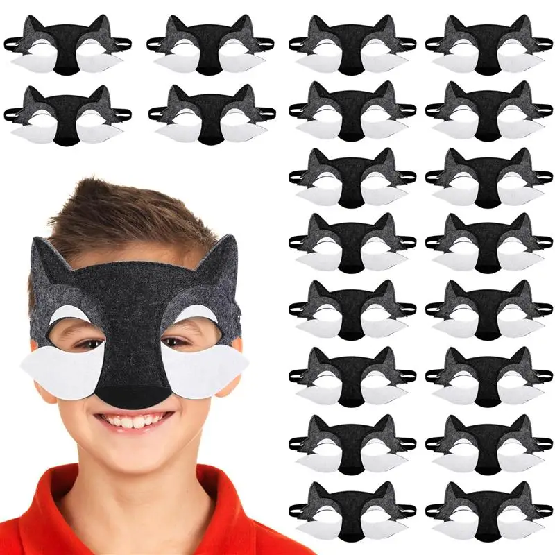 20 pezzi Maschere di lupo cosplay Maschere per feste in maschera di Halloween Maschere di lupo a mezza faccia in feltro Maschere per spettacoli teatrali per bambini