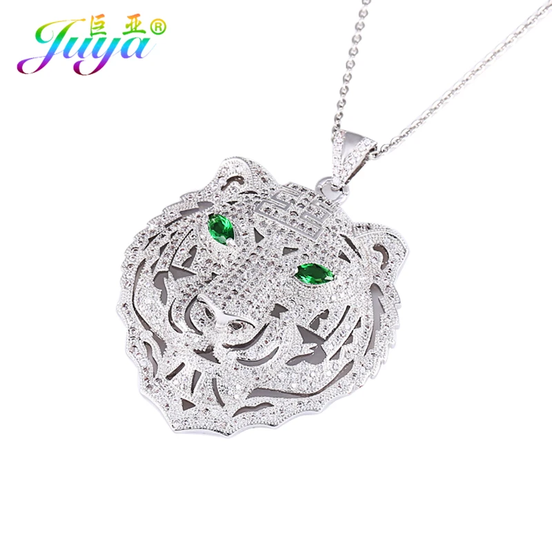 Ali Moda Micro Pflastern Zirkon Lion Tiger Kopf Grün/Red Eye Anhänger Pullover Halskette Vintage Tier Schmuck Weihnachten Geschenke