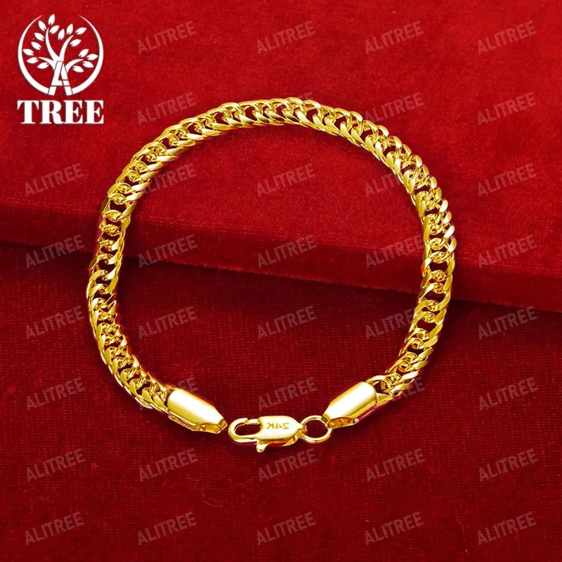 ALITREE 18K Gelbgold Kubanische Kette Armbänder Für Frau Männer Party Verlobung Hochzeit Weihnachten Geburtstag Mode Schmuck Geschenke Image