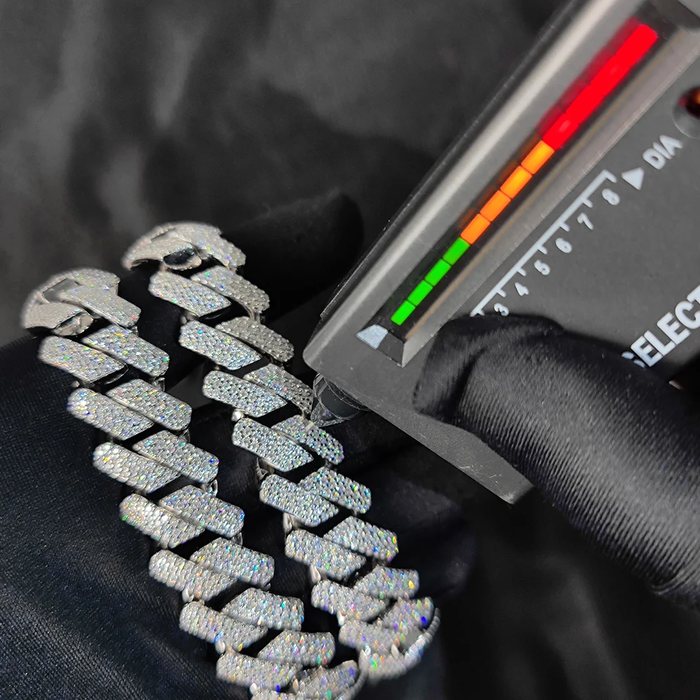 8//20mm Miami Hip Hop Schmuck Pass Vvs Stein glänzend Sterling Silber Armband Moissan ite kubanische Glieder kette für Männer