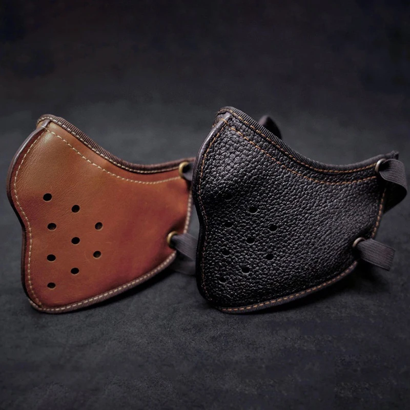 GPCROSS Motorrad Retro Maske PU Leder Vintage Motorrad Reitmaske Schwarz Braun Punk Stil für Halley Masken