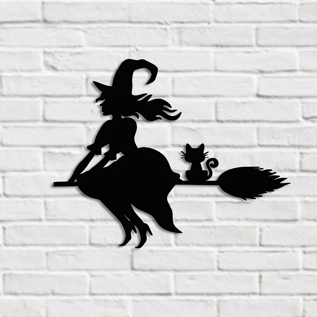 CIFBUY 1 Stück Metall-Wanddekoration, schwarze Hexe, Wanddekoration, Schmetterlingsdekor, Metallwandkunst, Halloween-Dekor, Wanddekoration Image
