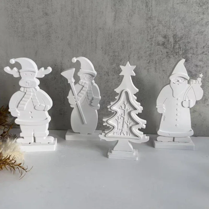 Moule en Silicone pour ornement d'élan de noël, bricolage, arbre de noël, bonhomme de neige, père noël, plâtre, résine, artisanat, outils de fabrication pour la décoration de la maison