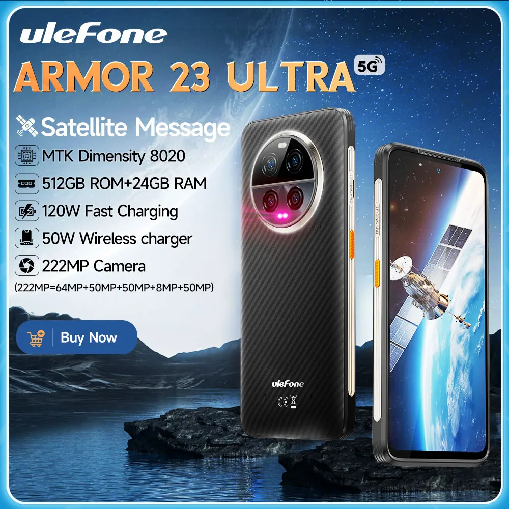 Ulefone Armor 23 Ultra 5G, Satellitennachricht, 120 W + 55 W kabelloses Laden, 512 GB ROM, 24 GB RAM, 64 MP Nachtkamera, 6,78 Zoll Image