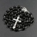 Religion Rosenkranz Halskette für Frauen Jungfrau Mary Jesus Kreuz Anhänger lange Perlen Kette