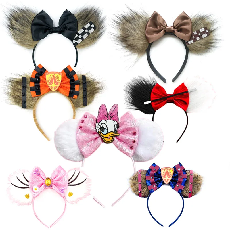 Neue Mickey Mouse Stirnband Halloween lange Wolle Ohr Pailletten Haarband Frauen Geburtstags geschenk Mädchen Kinder Party Haar Zubehör Image