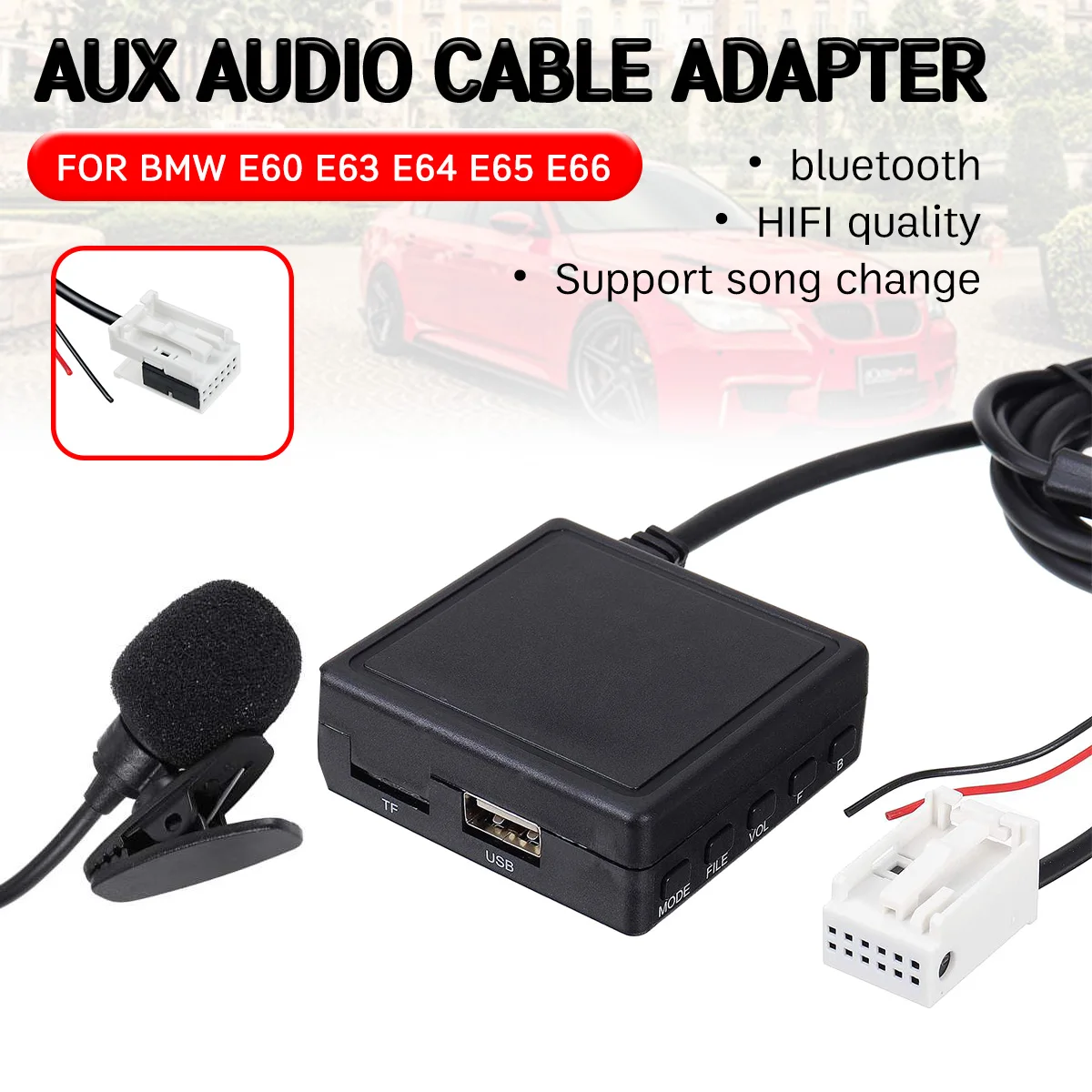 Bluetooth-Aux-Empfängerkabel mit USB, Mikrofon-Freisprech-Aux-Adapter für BMW E60 E63 E64 E65 E66 E81 E82 E87 E90 Image