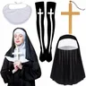 4 stücke Nonne Kostüm Set Nonne Hut Nonne Kragen Kreuz Anhänger Halskette weiße Knie Oberschenkel