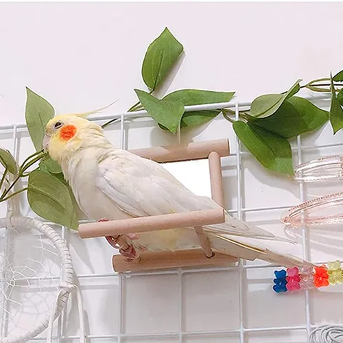 1pc Pet Vogel Spiegel Holz Spielen Spielzeug Mit Barsch Für Papagei Wellensittiche Sittich