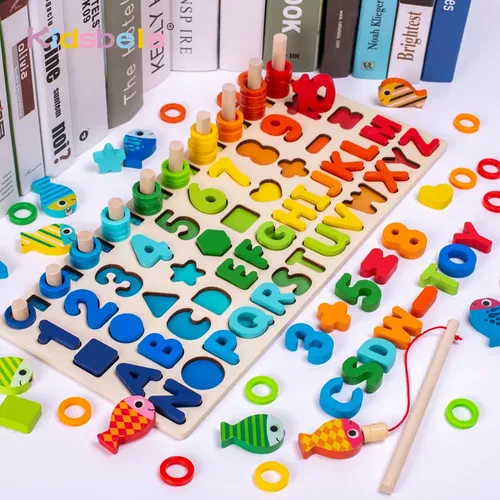 Holz Nummer Puzzle Sortieren Montessori Spielzeug für Kleinkinder Form Sortierer Zählen Angeln Spiel