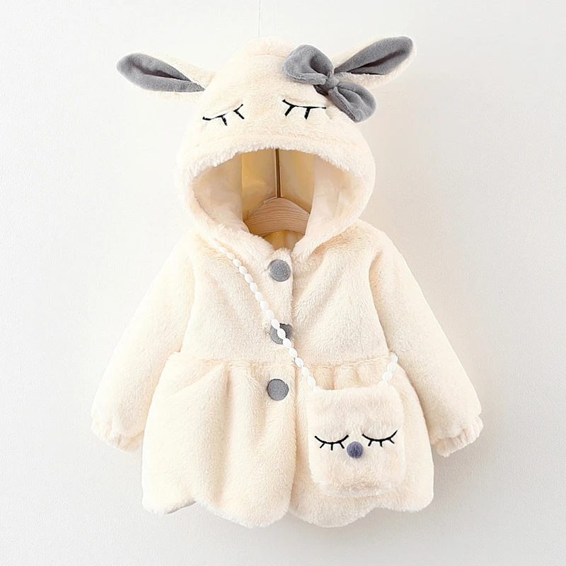 Baby Mädchen Kleidung Niedlichen Kaninchen Ohren Plüsch Baby Jacke Herbst Winter Warme Mit Kapuze Mädchen Mantel Weihnachten Kleine Prinzessin Oberbekleidung Image
