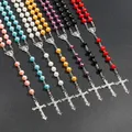 Collier chapelet en fausses perles pour femmes, Religion chrétienne, pendentif croix vierge marie jésus, longues chaînes de perles, bijoux à la mode, nouvelle collection