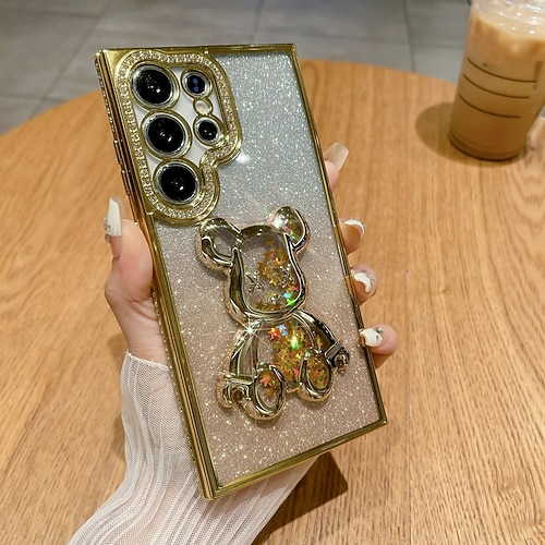 Handy Hülle Handyhüllen Für Samsung Galaxy S25 S24 S23 Ultra Plus S22 Plus Ultra Rückseite Bling Glitzer glänzend Stoßfest Bär TPU Image