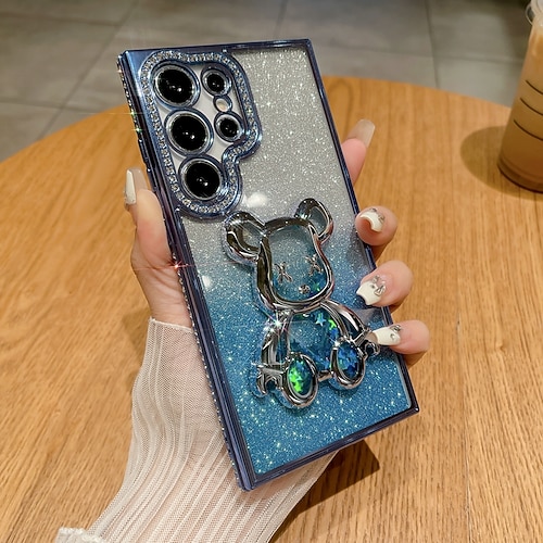 Handy Hülle Handyhüllen Für Samsung Galaxy S25 S24 S23 Ultra Plus S22 Plus Ultra Rückseite Bling Glitzer glänzend Stoßfest Bär TPU Image