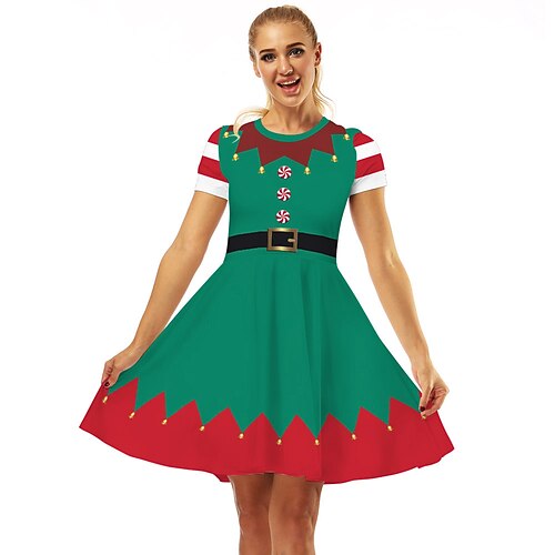 Weihnachtsmann Elf Kleid Ausgefallenes Weihnachtskleid Damen Weihnachten Alltagskleidung Erwachsene Weihnachten Karneval Maskerade Heiligabend Weihnachten Party Kleid